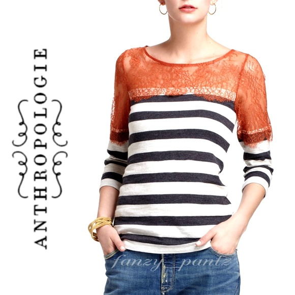 Anthropologie Tops - Anthropol Deletta Lines & Lace Pullover Top medium